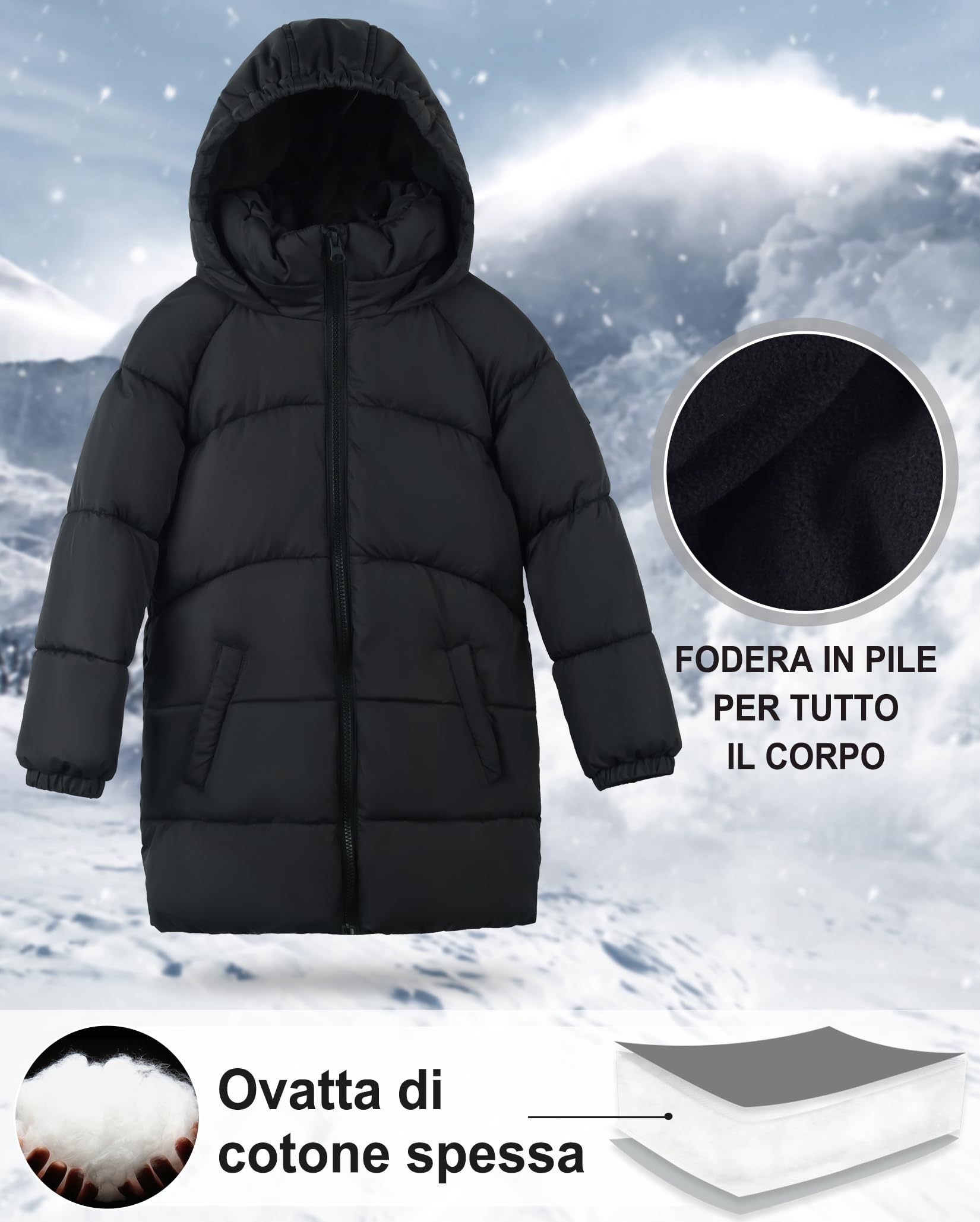 maoo garden Piumino Pesante Imbottita Inverno Cappotto Bambina e Ragazza Foderata in pile Spesso Resistente all'acqua