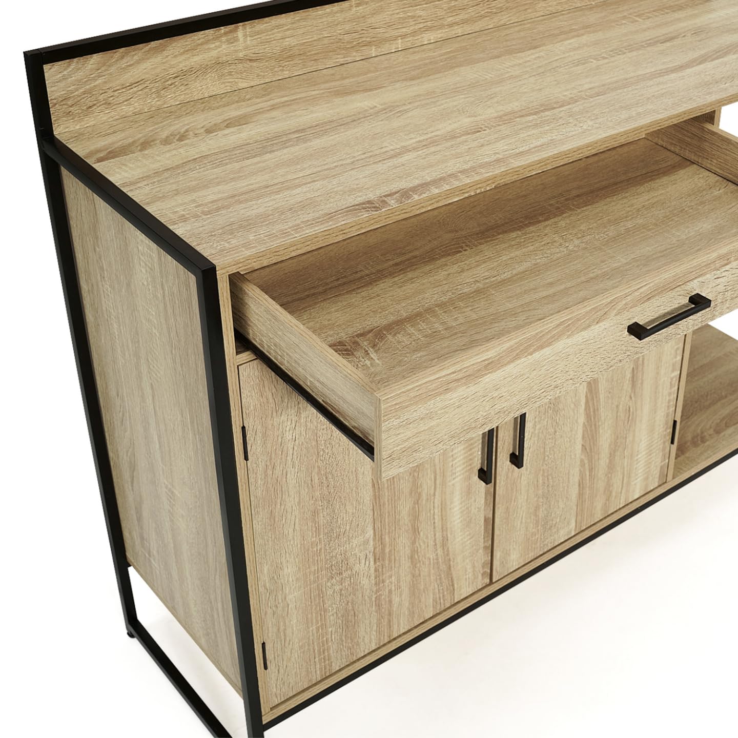 IDMarket – Aparador bajo de cocina 120 cm Detroit Plan de trabajo H.83 CM 2 puertas + cajón diseño industrial