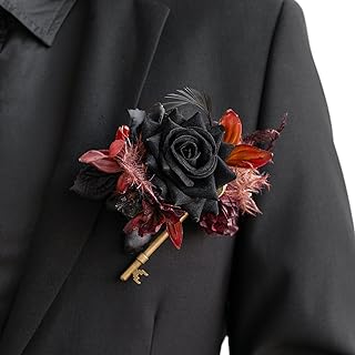 Ling's moment Pocket Boutonniere Single, Boutonniere for Men Groom for Halloween Wedding, Prom, Homecoming, Anniversary, Graduation, etc.Black Gothic Burgundy