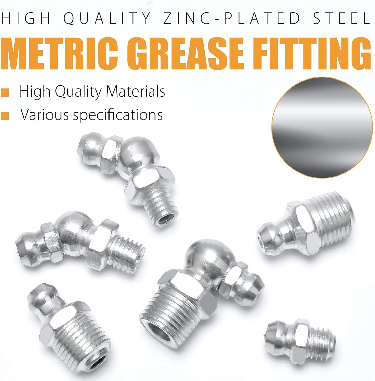 VIGRUE 490Pcs Grease Fittings with Caps, SAE & Metric Zerk Grease Fittings Assortment Kit, 1/4 1/8 M6 M10 Straight 45 90 Degree Zerks for Grease Gun