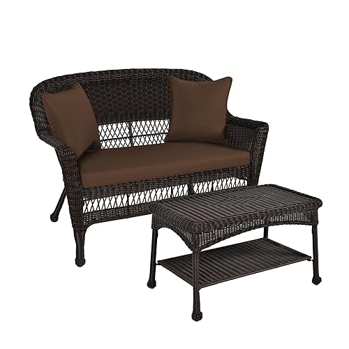Jeco Wicker Patio Love Seat and Coffee Table Set with
