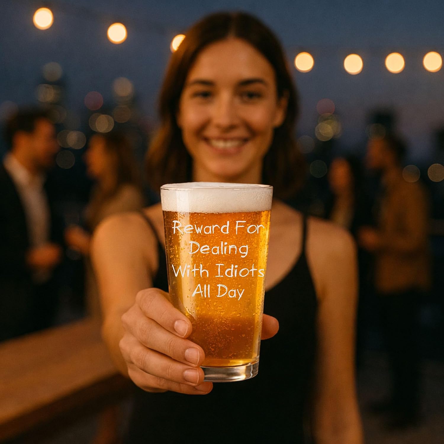 Kropsis Reward for Dealing With Idiots All Day – 16 oz Beer Glass with Permanent, Fade‑Proof Laser Engraving - Funny Sarcastic Beer Glass for Coworkers, Friends, Employees & Office Humor Lover