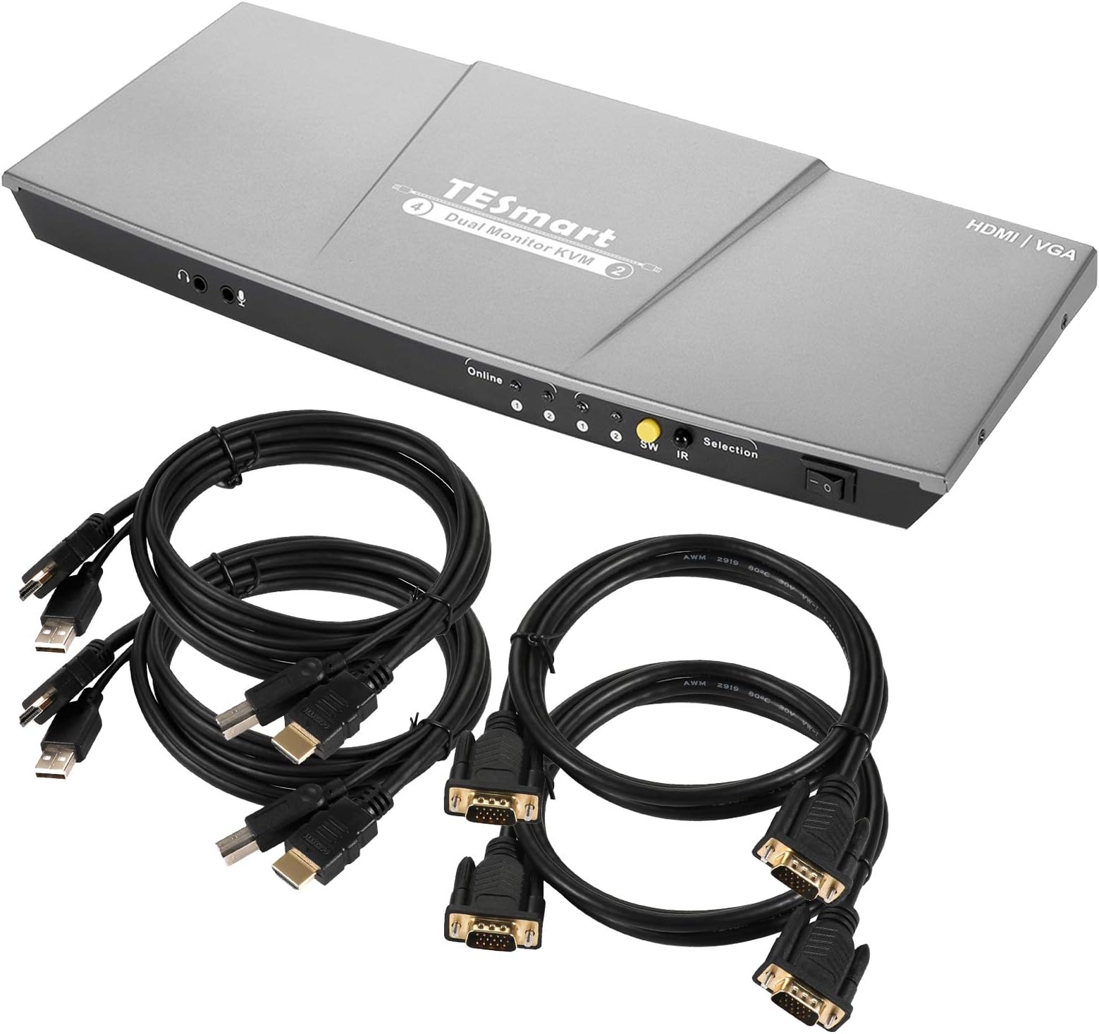 TESmart HDMI KVM Switch grey gray HDMI 30Hz 2x2 dual moniteur KVM Switch
