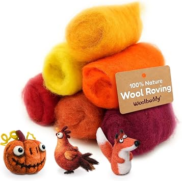 Woolbuddy Wool Roving Kit for Needle Felting Red/Orange, Felting Supplies