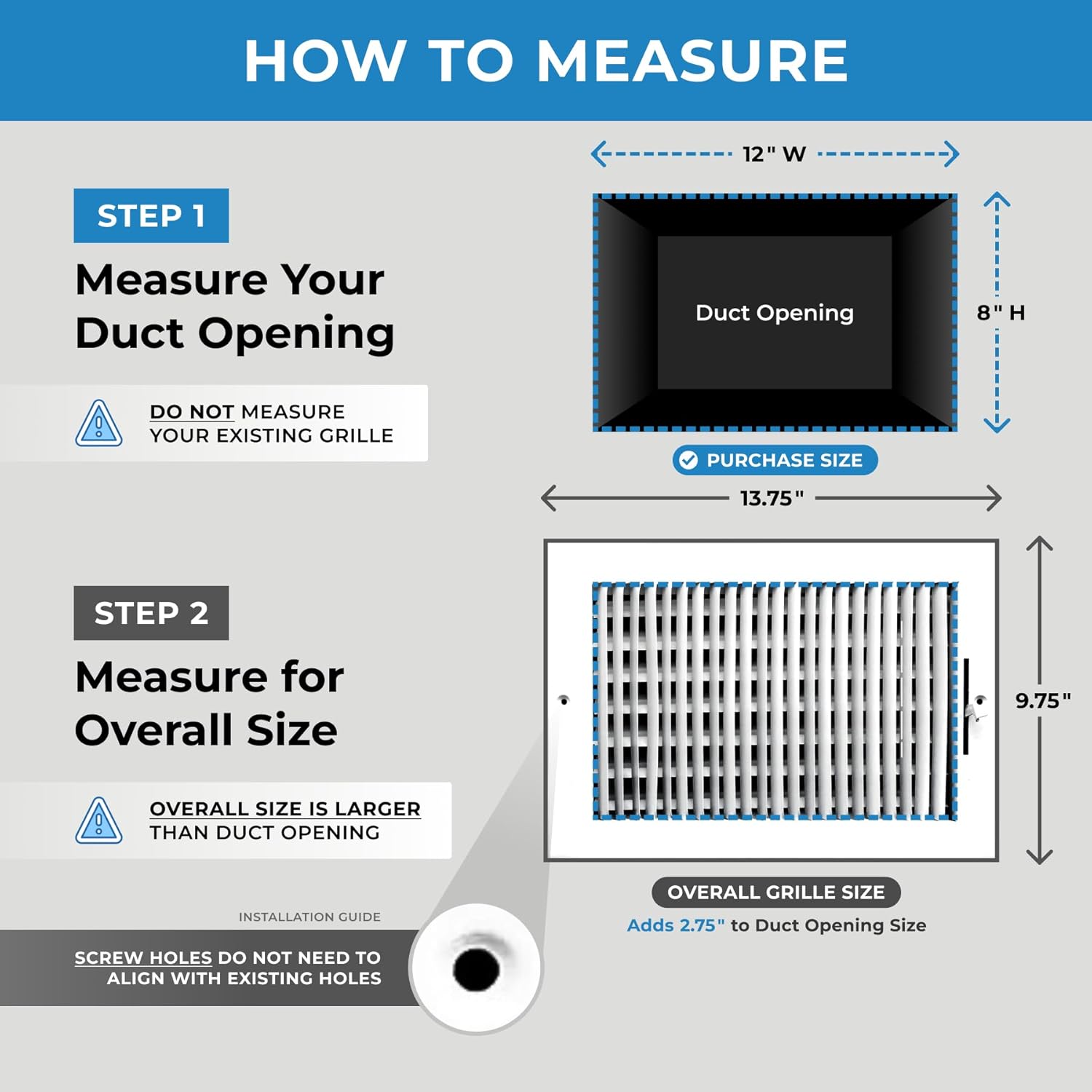 hvac premium 12" x 8" 1-way air supply grille - vent cover & diffuser - flat stamped face - white [outer dimensions: 13.75"w x 9.75"h] 12 x 8 - 1 way