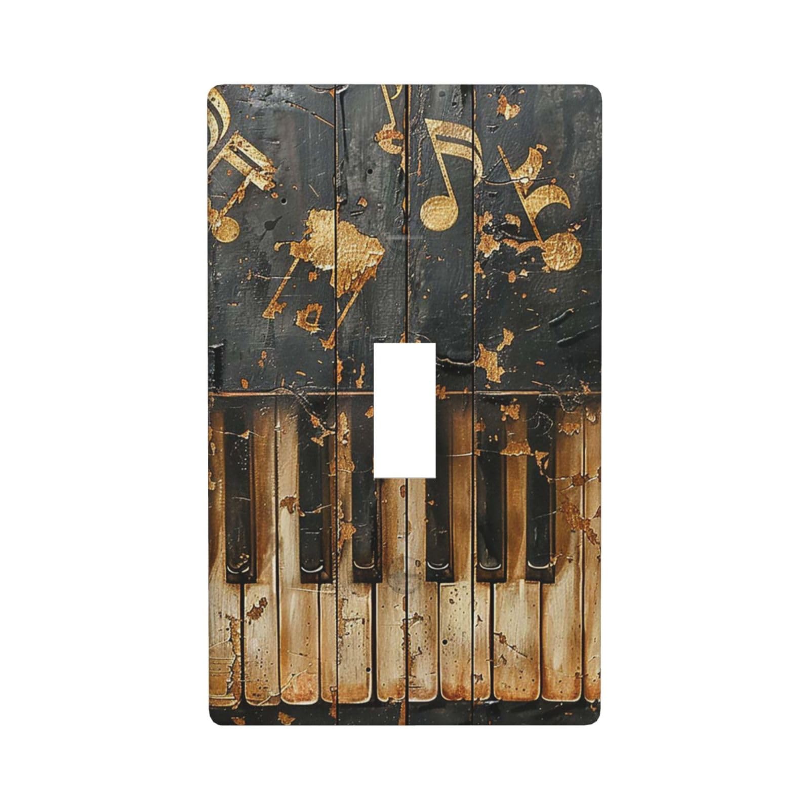 1-Gang Light Switch Plate Cover Single Toggle Wall Plate Electrical Switchplate Faceplate - Musical Notes Piano Vintage Golden