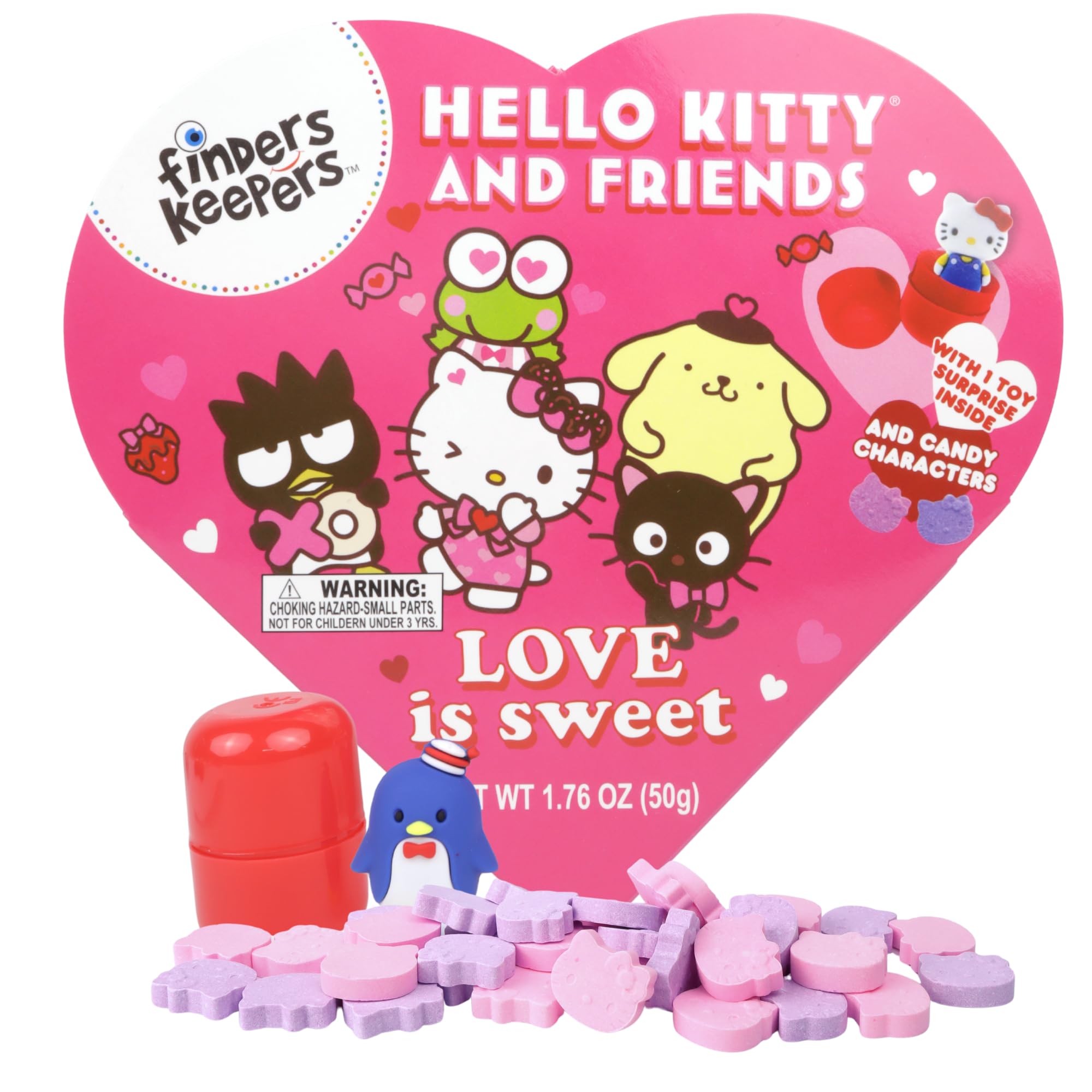 Hello Kitty Finders Keepers Valentines Box, Individually Wrapped Hard Candies and Collectible Figurine, 1.76 Ounces