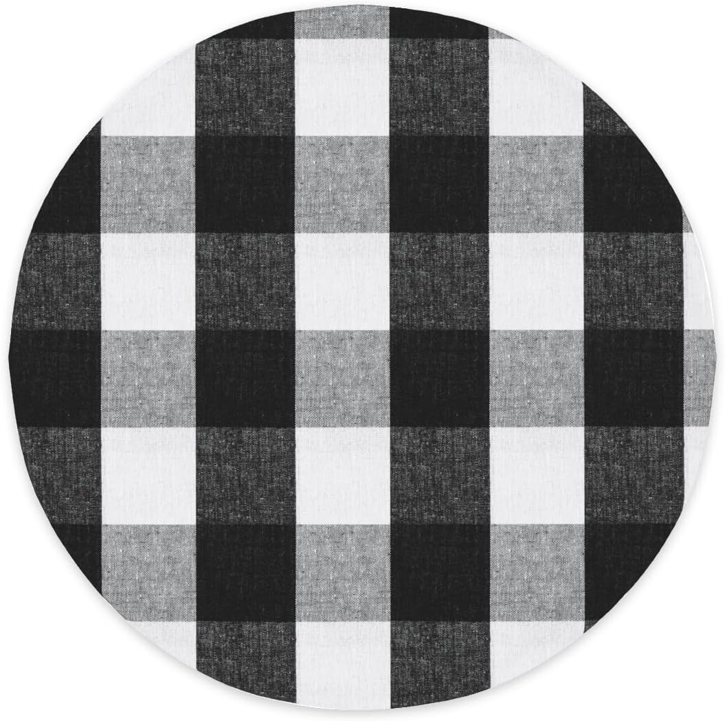 Black & White Cotton Buffalo Check Round Placemat, Set of 4, 15 Inch eco-Friendly Fabric Handcrafted Machine Washable Indoor & Outdoor Tablemat