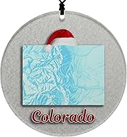 Vista 101 de Vermont Christmas Ornament - Winter Theme Featuring Snow, State Terrain Map and Santa Cap - 2025 Hanging Acrylic Disc Decoration For Tree - Unique