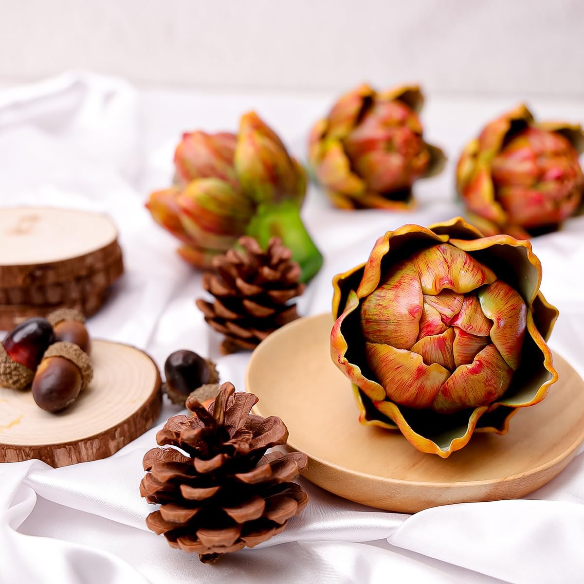 6Pcs Small Faux Artichokes Fake Artichokes Artificial Vegetables and Fake Fruits Artichoke Bowl Filler for Home Kitchen Centerpiece Tabletop Decorations(Yellow)