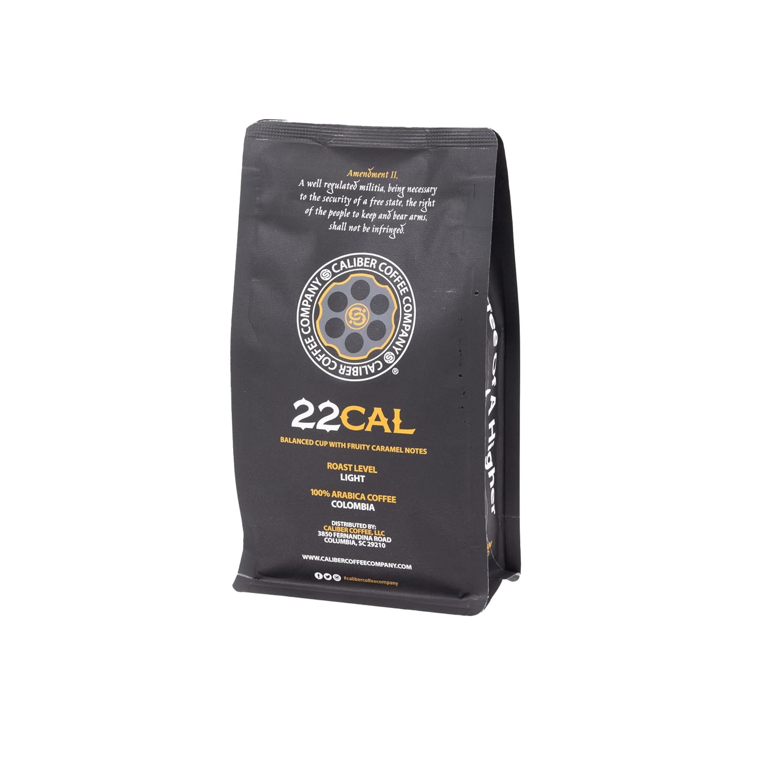 Caliber Coffee .22 Cal Ground Light Roast – Balanced, Fruity, Caramel Flavors – 100% Artisan Roasted Arabica Coffee – Small-Batch, Hand-Crafted – Veteran Owned – 12oz Bag