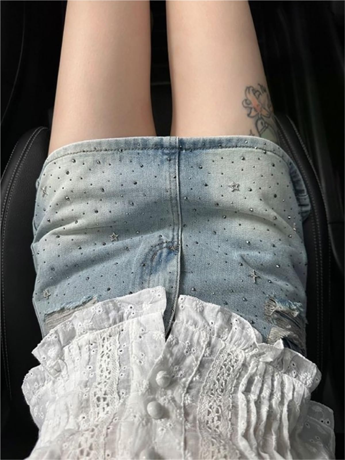 1 Pezzo gonne stellate di Jeans Vintage da Donna Mini Strass Estivi Streetwear per Vacanze E Feste