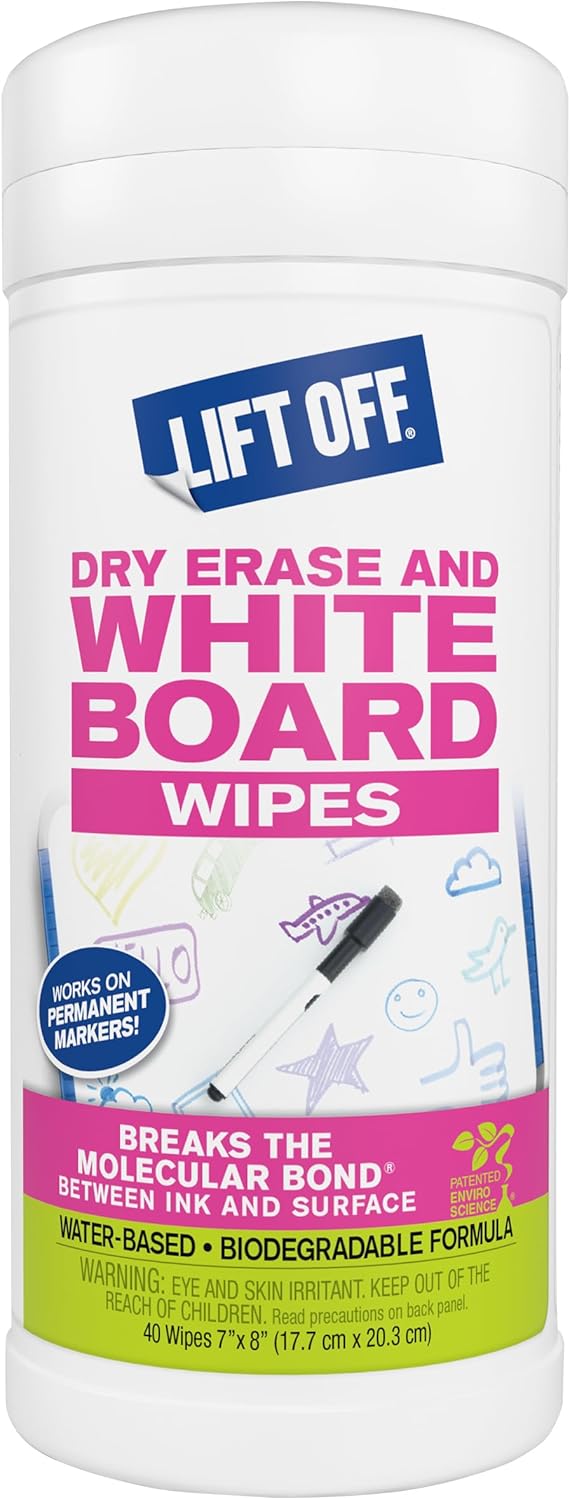 Motsenbocker’s Lift Off 42703 Dry Erase White Board Cleaning Wipes Easily Removes Dry Erase Marker, Permanent Marker, Pen, Pencil, and More Works on Multiple Surfaces