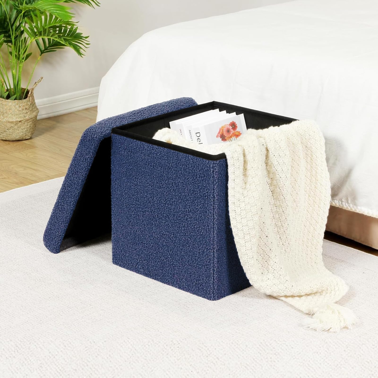 Decor & More Ottoman Cube,38 * 38 * 38 Cm Foldable Storage Box,Footrest Ottoman with Storage Step Stool,Padded Seat with Pocket,Foldable Table for Bedroom,Set of 1 Blue-image-32