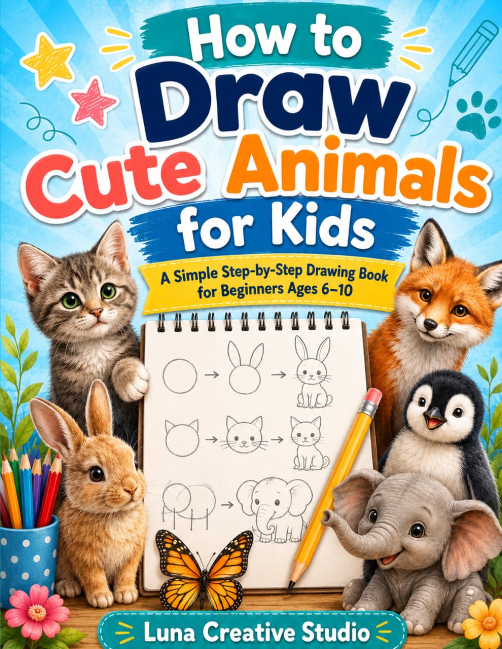 How to Draw Cute Animals for Kids: A Simple Step-by-Step Drawing Book for Beginners Ages 6–10