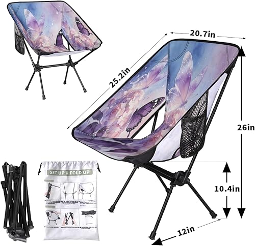 Miniatura 3 de Dreamy Purple Butterfly Flower Camping Chair - Portable Outdoor Folding Chair,Steel Tube X-Shaped Support,Comes with Side Storage Bags,Suitable for