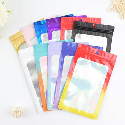 Miniatura 6 de Paquete de 100 bolsas de plástico resellables para almacenamiento de alimentos, bolsas con cremallera con ventana frontal transparente, bolsa de