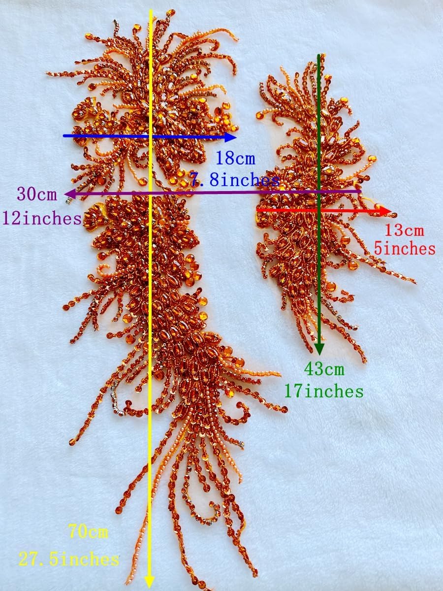 Pure Handmade lace Rhinestones Applique Shining Decoration Trim Patches with Sewing Beads Acrylic Stones for Dress Clothing Accessories (Deepblue)