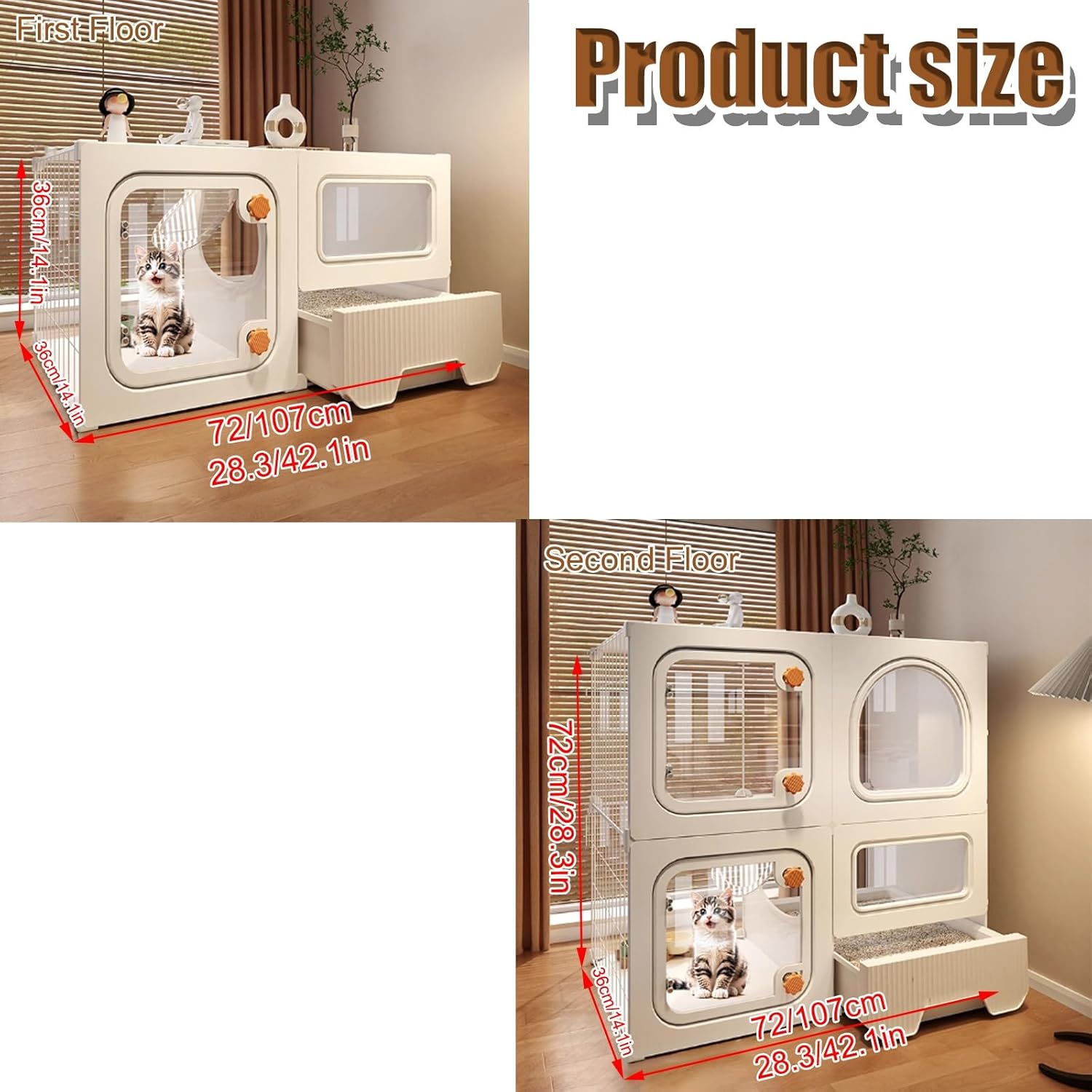 Spacious Indoor Cat Cage with Integrated Litter Box, Perfect Enclosure for 1-2 Cats, Versatile for Indoor and Outdoor Use, Safe & Comfortable Habitat