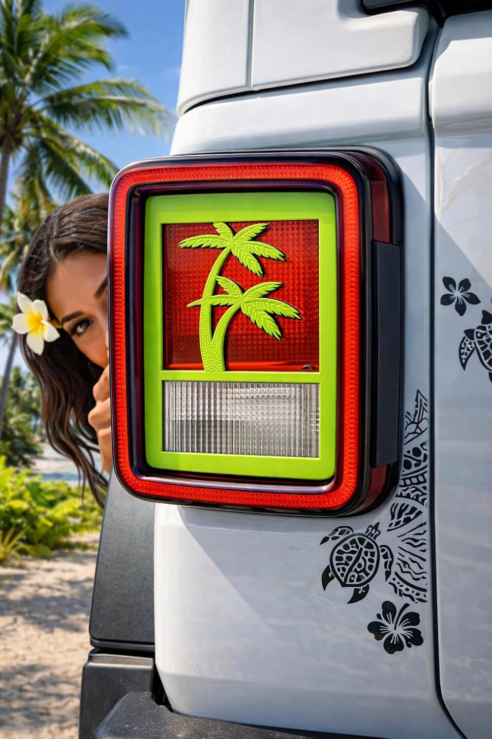 Palm Tree in 3D V Colors for Jeep Wrangler JK/JKU/JL Rear Tail Light Covers (2019-2026) Non LED Version - Hawaiian Tropical Beach Tree's Trees (Purple)