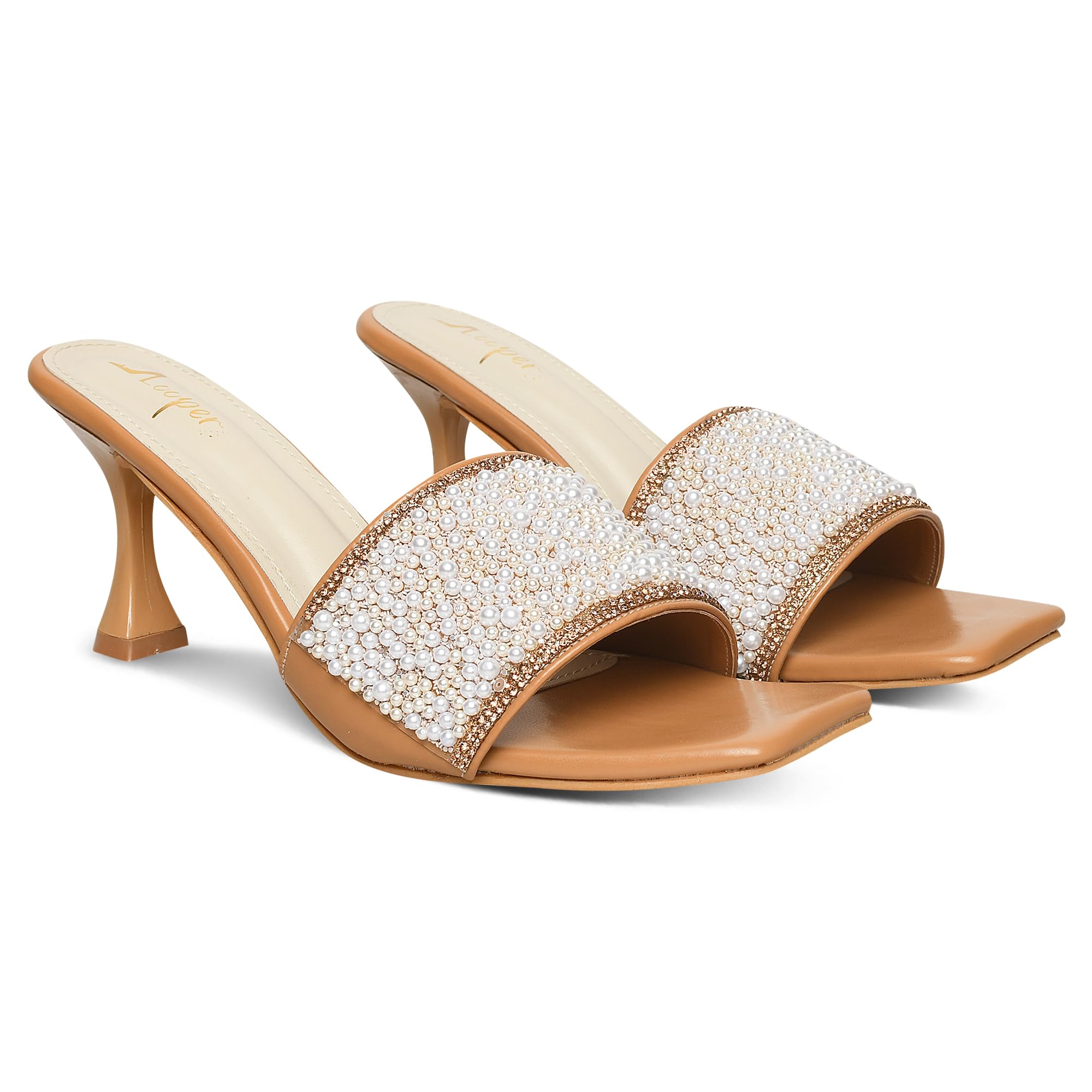 Looper Women Embellished Pearly Stone Kitten Heels (B0D3LFS46N) Amazon Price History, Amazon Price Tracker