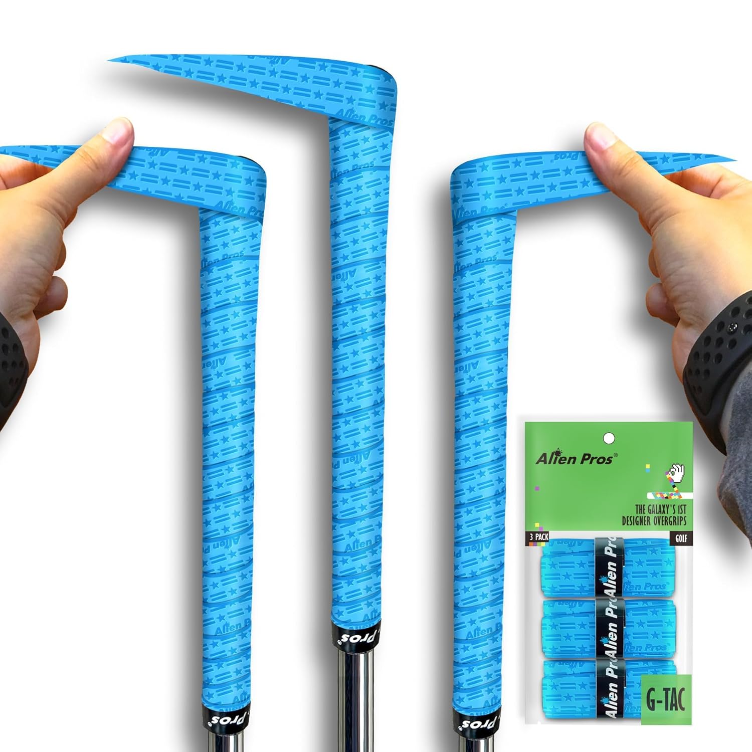 ALIEN PROS Golf Grip Wrapping Tapes - The Game-Changing Golf Club Grip Solution – Refresh Your Grip in Under a Minute (16-Pack Stars Blue)