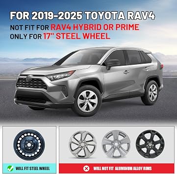 Wheel Covers 17 Inch Hubcaps Fit for 2019-2025 Toyota RAV4 | R17 Hub Caps Wheel Rims Cover Replacement Snap-On Car, Set of 4, ABS & PC Material, Lacquer