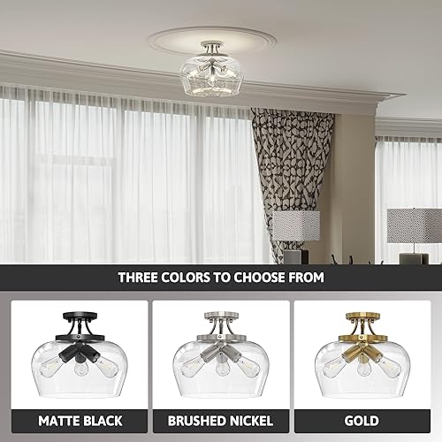 Miniatura 8 de VONLUCE Lámpara de techo semiempotrada con pantalla de vidrio transparente, níquel cepillado