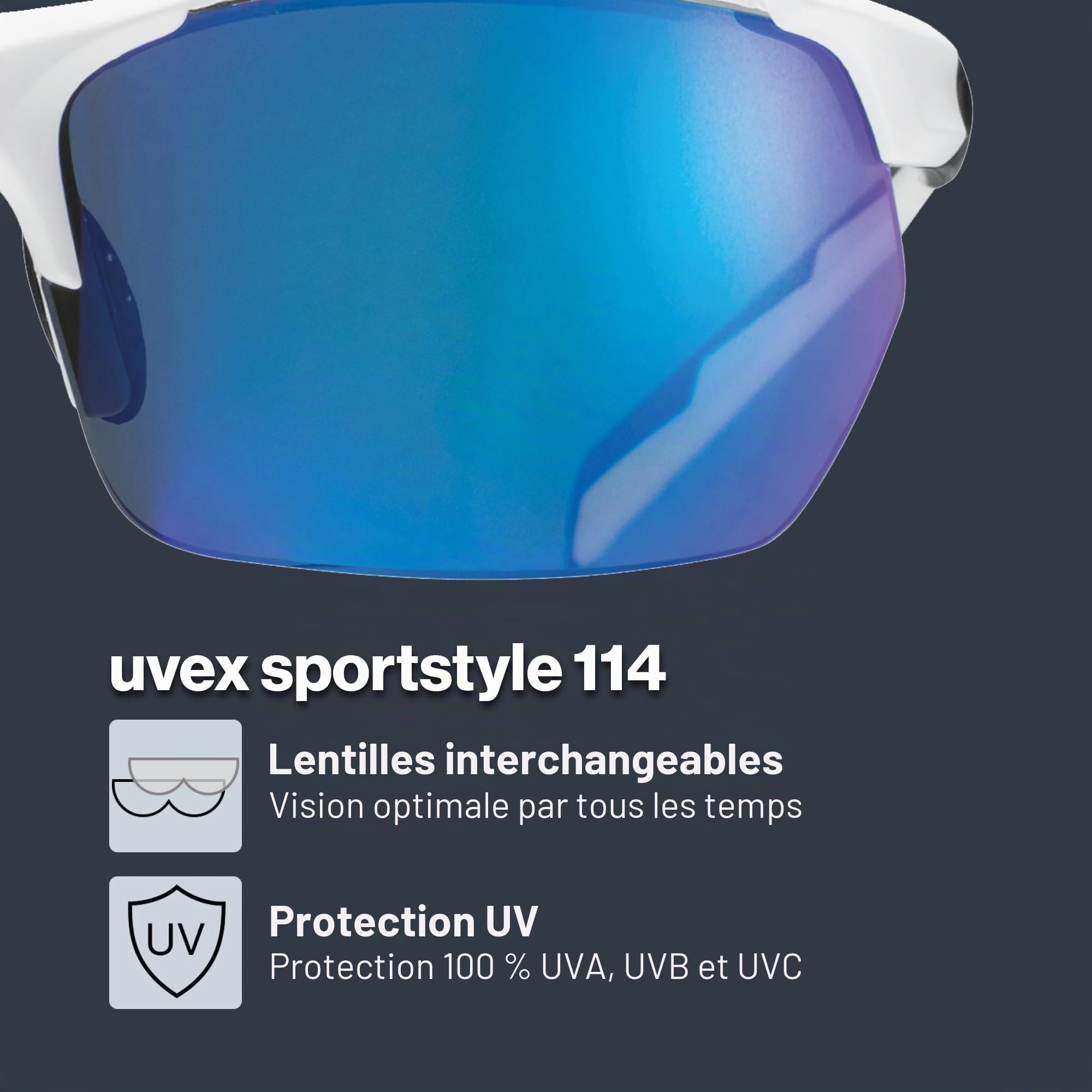 Uvex Sportstyle 114 - Lunettes Extérieures pour Hommes et Femmes - Effet Miroir - Verres Interchangeables Dans les Catégories de Filtres 0, 1 et 3 Compris - White Black Matt/Blue - One Size