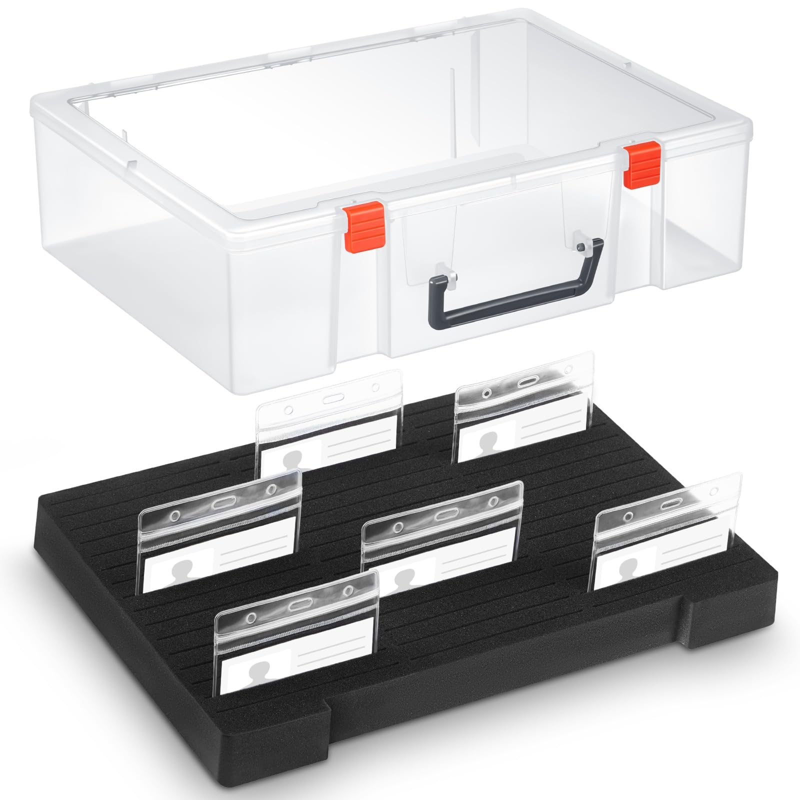 Chunful 1 Pc Name Tag Holder with Case, Foam Name Badge Storage Tray Holds 48 Badges ID Badge Tray Organizer for Desk Classroom Office School, 14 x 10.6 x 4 in (Clear) โ image 1