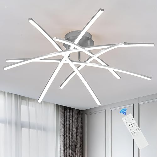 Lámpara de techo semiempotrada, lámpara LED regulable de 32.8 pulgadas, moderna lámpara de techo regulable con control remoto de 6 luces para sala