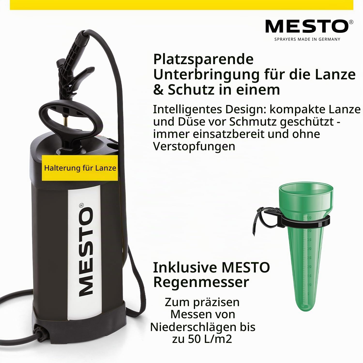 MESTO PICO Black Edition Drucksprühgerät 5L Set inkl. MESTO Regenmesser | Drucksprüher 3 Bar | Drucksprühflasche Haus & Garten | Pumpsprühflasche für Pflanzen | Unkrautvernichter & Pflanzenschutz