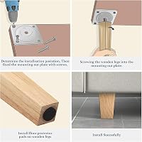 INMOZATA Bútor Lábak Tölgy 10cm Négyzet Fa Bútorlábak 4db Csavarokkal Kanapéhoz Asztalhoz - 10cm, Natural 7