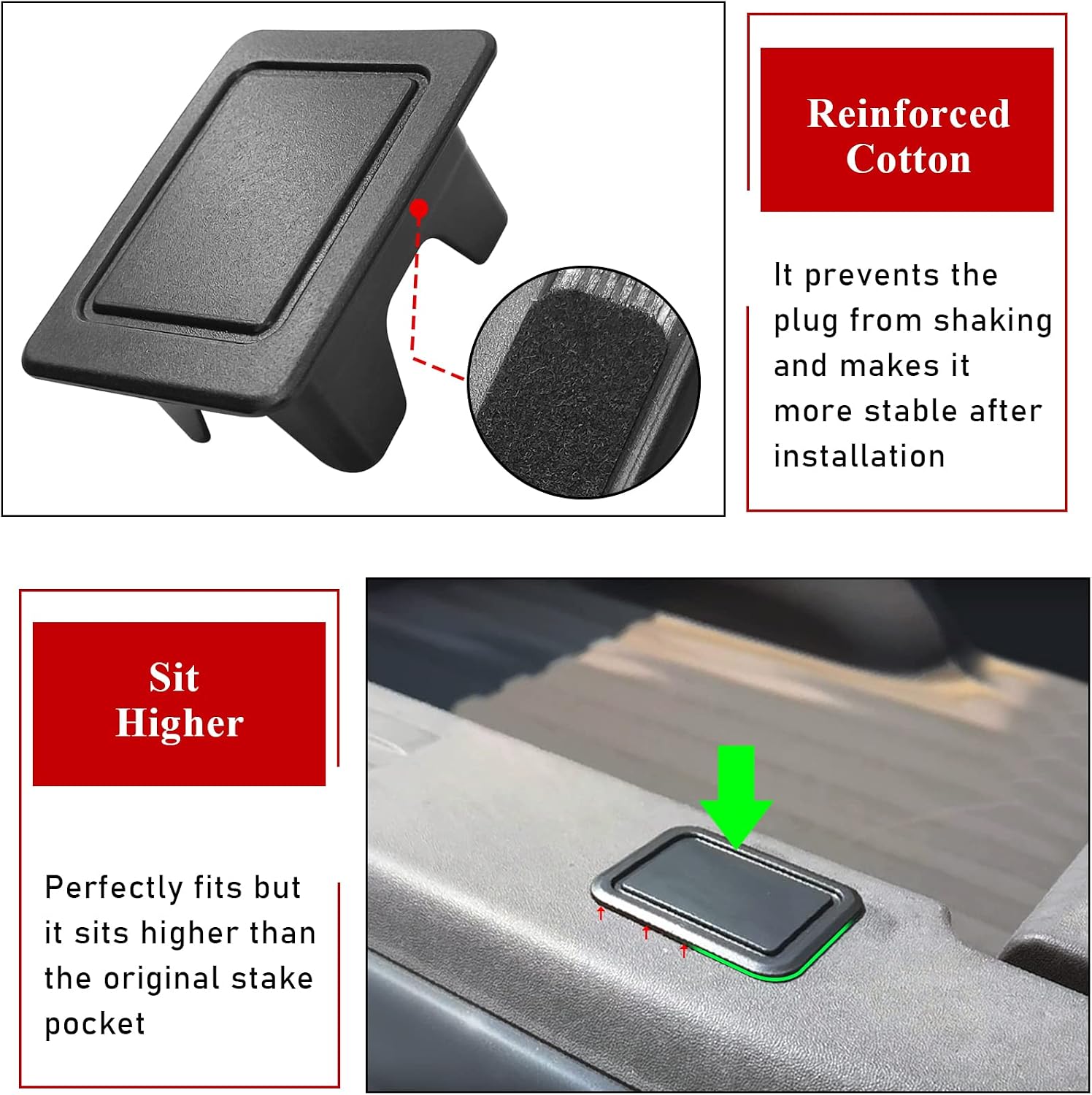TTCR-II Compatible with Ram Bed Rail caps 2009-2018, Rear Truck Bonneau Covers Stake Pocket Plugs for Ram 1500 2500 3500 Big Horn/Classic/Laramine/Limited/Long Star/Rebel/SLT/Sport/Tradesman (2 Packs)