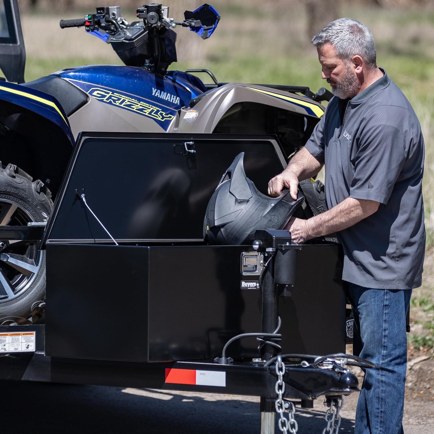 Buyers Products 1701280 Steel Trailer Tongue Box, 16.3 x 14.3 x 35.1 Inch, Black Gloss, Made In The USA, Trailer Tongue Tool Box For Storage And Organization, Trailer Storage Box