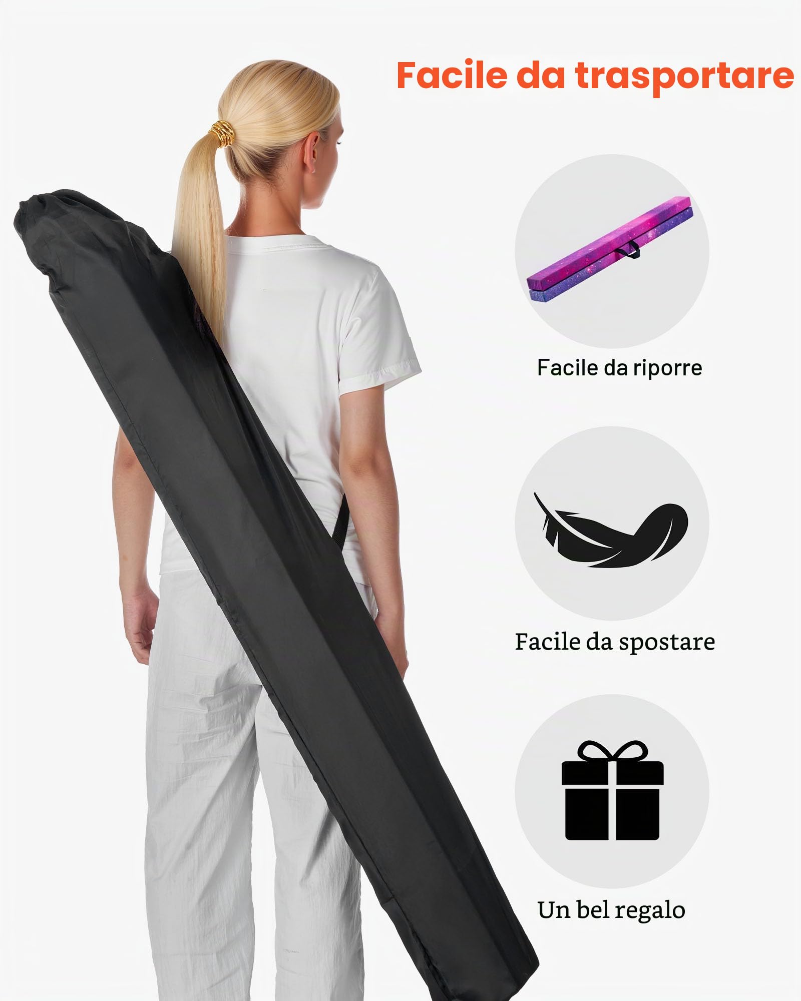 VEVOR Trave di Equilibrio per Ginnastica per Bambini, Pieghevole, 2380 mm, capacità di Carico 136 kg, con Tappetino Antiscivolo, Trave di Equilibrio con Borsa per Il Trasporto in Palestra, Galassia
