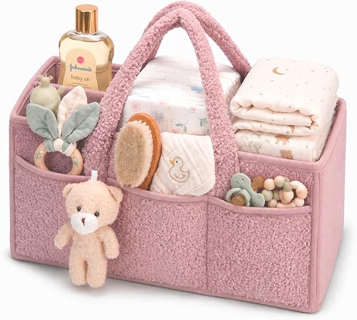 TopikaKids Baby Diaper Organizer, Changing Table Storage, Car Organizer | Baby Diaper Caddy+Toy Bear, Stylish, Durable, Removable Dividers for Convenient Baby Essentials Storage