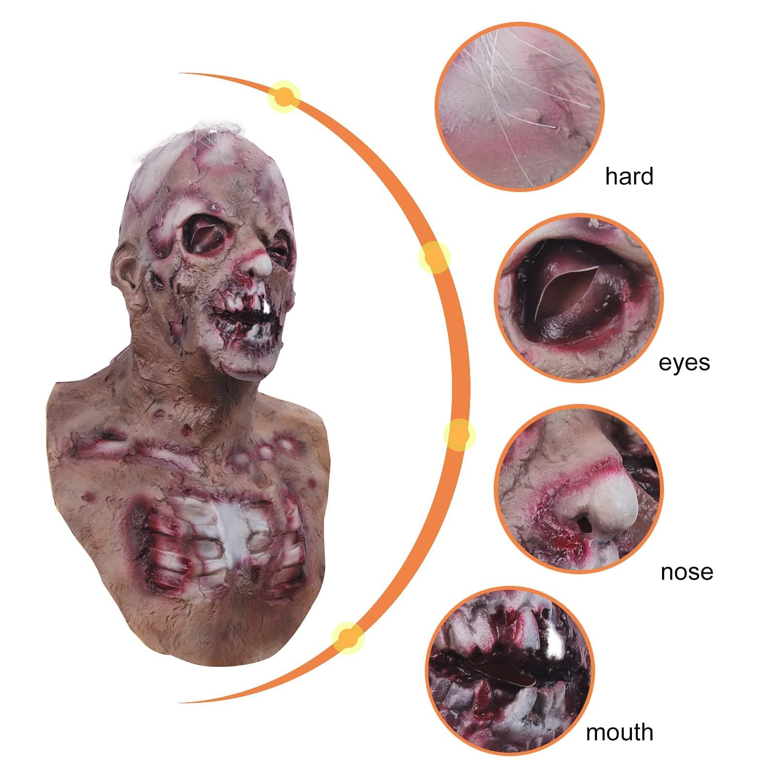 molezu Scary Zombie Head Mask Vampire Mask for Adult Creepy Costume Horror Halloween Decoration Props, Latex Halloween Mask - Image 4