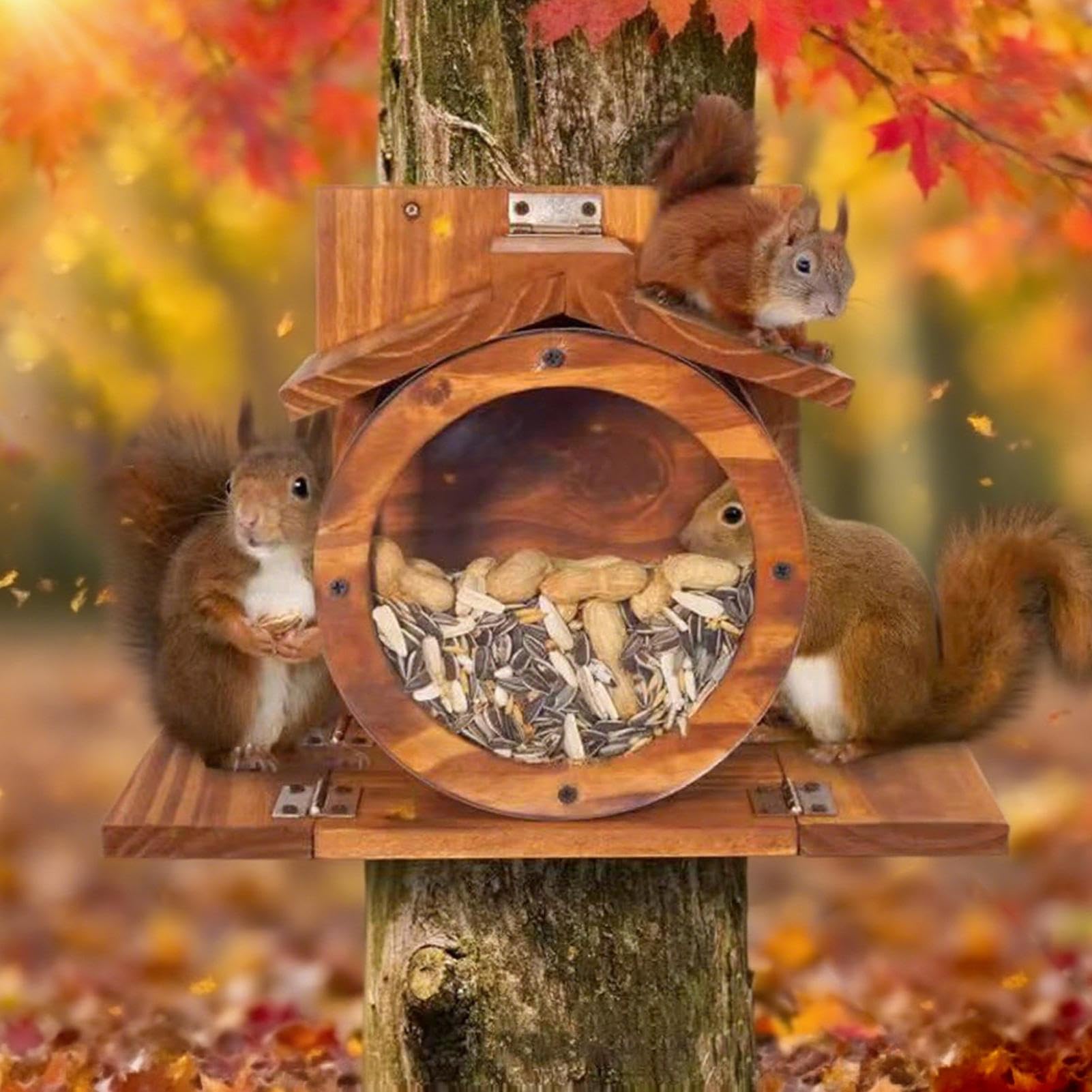 Mangiatoia per Scoiattoli in Legno Alimentatore per Scoiattoli con Fori di | Scatola Resistente Agli Agenti Atmosferici Per Nocciole Pannocchia Fieno Cibo Da Giardino Recinto