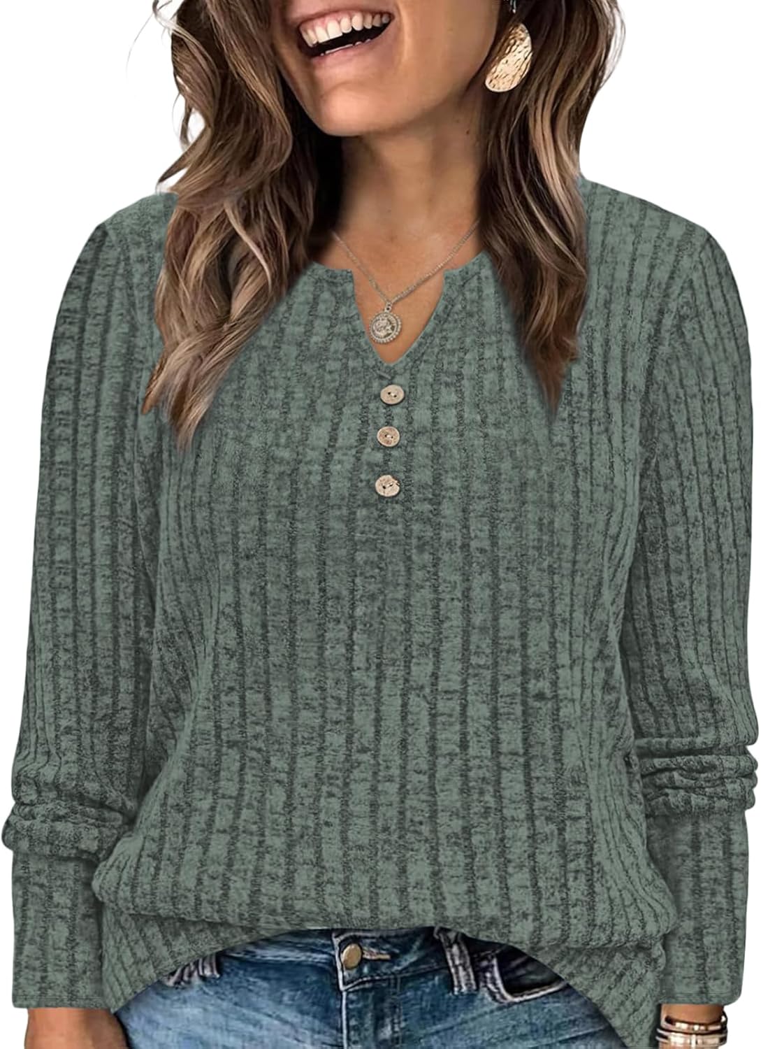 ROSRISS Plus-Size-Tops-for-Women Dressy Long Sleeve Shirts Casual V Neck Tunics Trendy Loose Ribbed Knit Pullover Sweaters