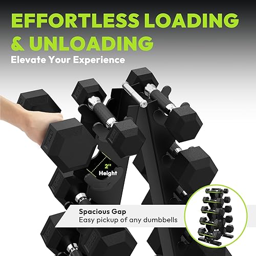 Miniatura 7 de Juego de mancuernas hexagonales con estante, mancuernas de goma de 150 a 400 libras para entrenamiento de fuerza, ejercicio y fitness, juego de