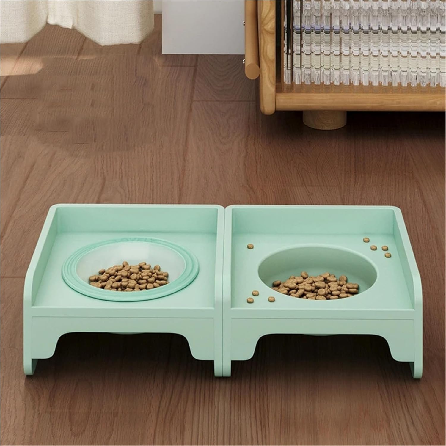 Splicable Pet Cube Bowl Rack Dining Table, Leak-Proof Neck Guard Stand for Cat Dog Ceramic Food Water Bowls(Yellow Bowl)