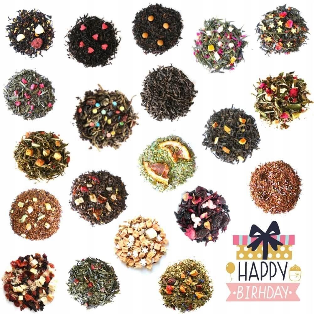 Birthdaybox HERBACIANE PARTY urodzinowy zestaw prezentowy - herbaty kubek zaparzacz świeca sojowa - prezent upominek na 20 30 40 50 60 urodziny dla kobiety faceta