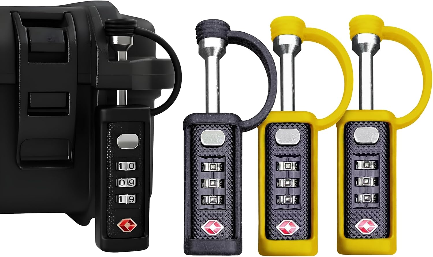 TSA Approved Gun Case Locks – 2 Black + 2 Yellow, Heavy Duty Combination Padlocks with Rubber Sleeve & Cut-Resistant Shackle for Firearms, Pistol, Rifle, Ammo Case & Luggage Travel Security, 4-Pack