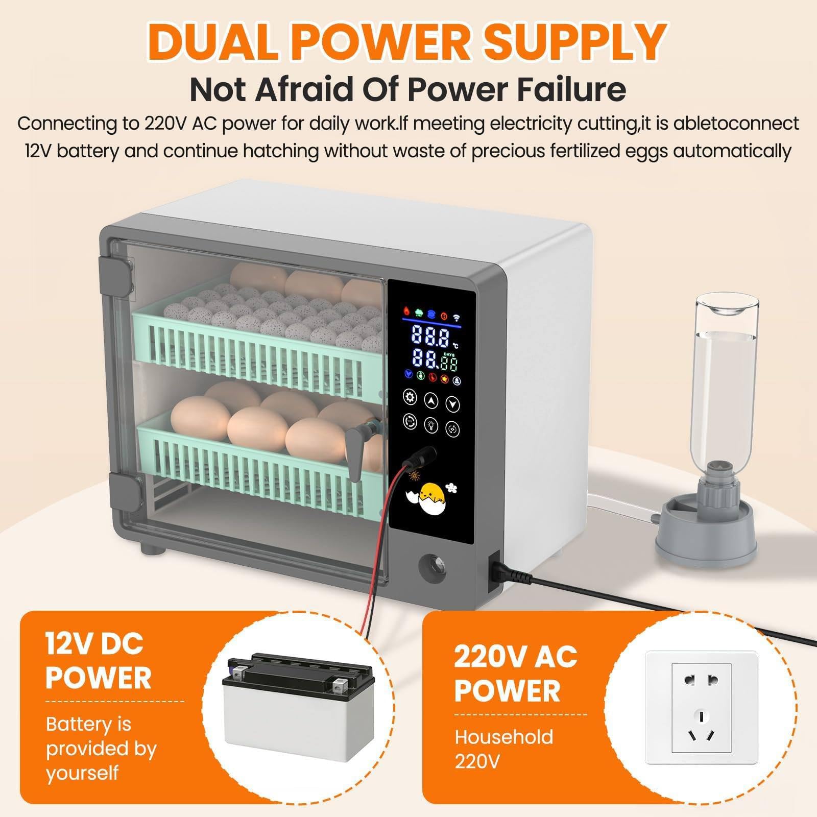 Incubadora automática para aves de corral, 24 huevos, control de temperatura y humedad, pantalla táctil para pollos, gansos, codornices y pájaros, ideal para granjas y criaderos
