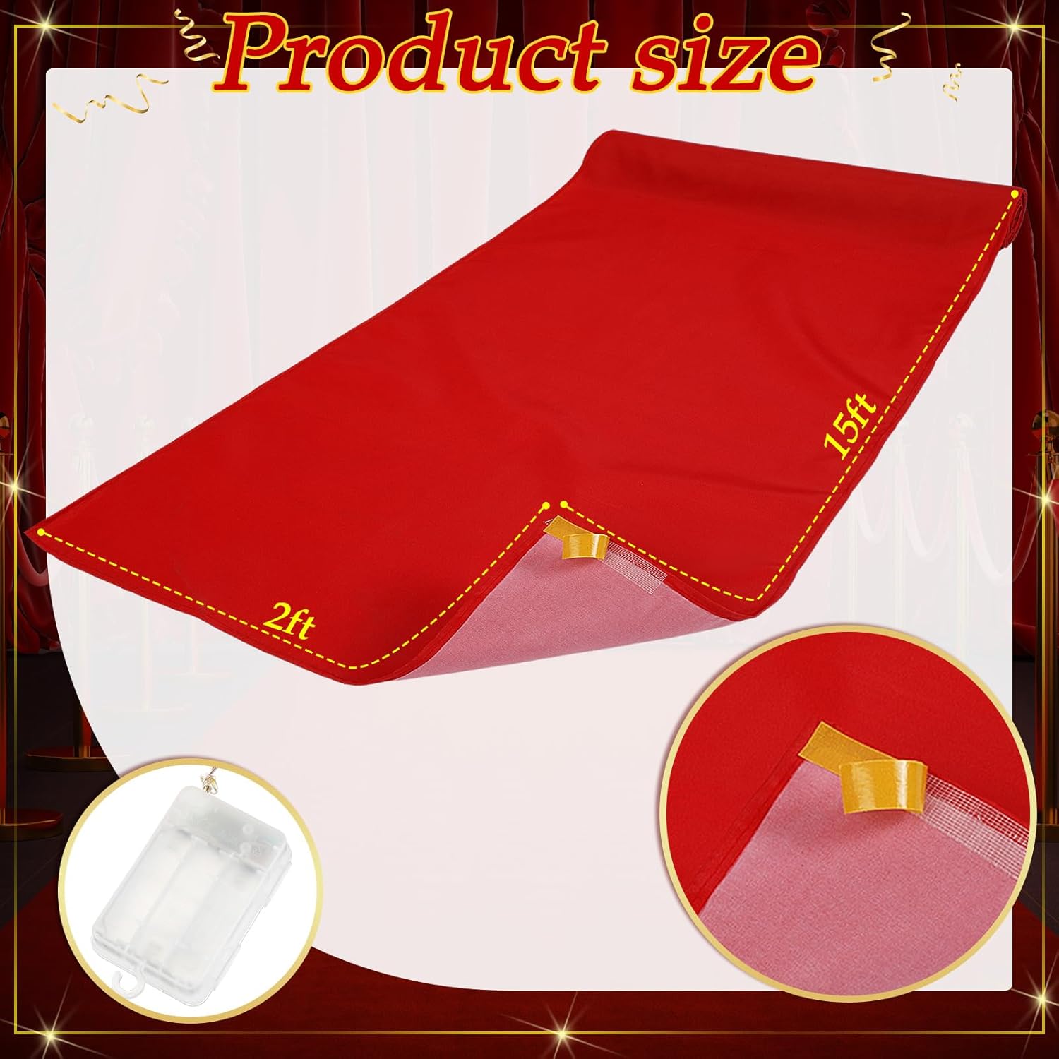 Tinideya Red Carpet Runner with Light for Events Red Fabric Runner with LED Hallway Aisle for Wedding Ceremony, Movie Theme Graduation Party Decorations Photography Props(2 x 15 ft,Classic)