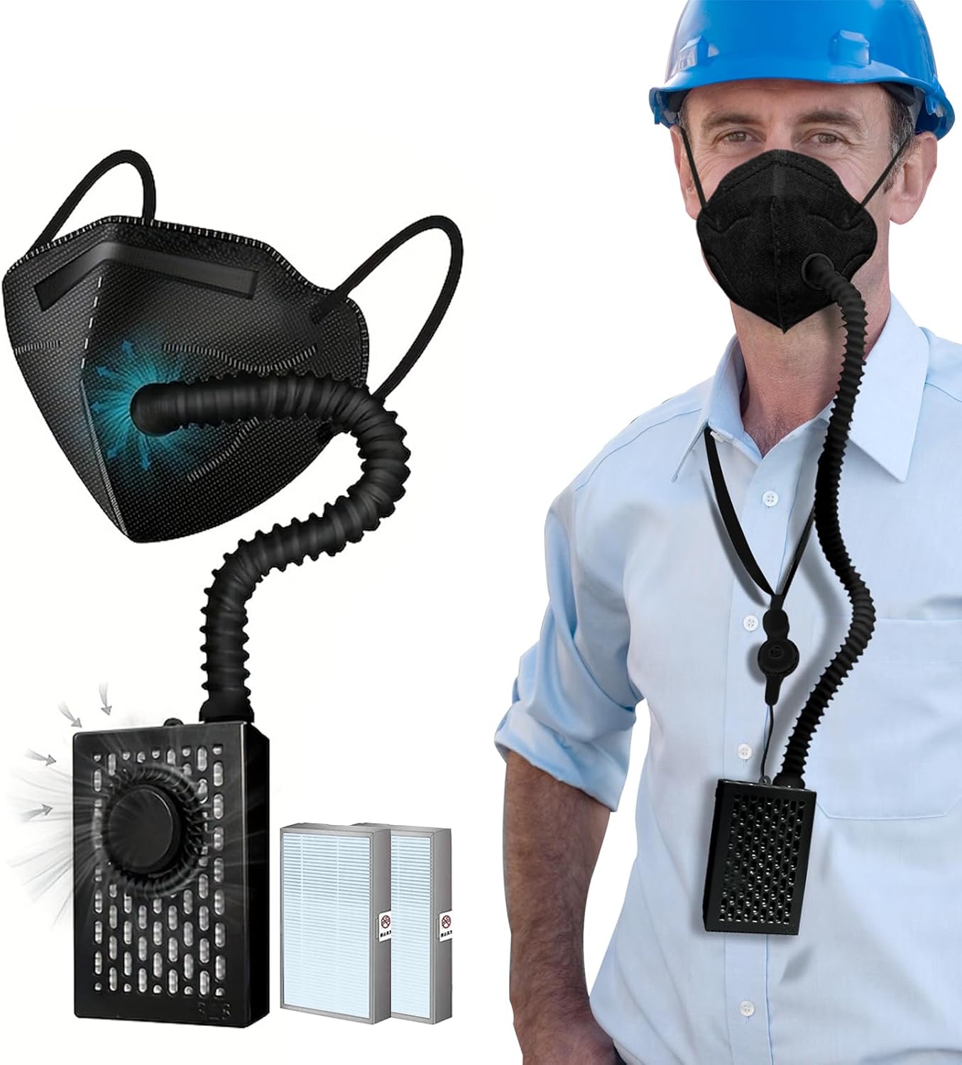 Breathing,Electric Air-Powered KN95 Mask with Replaceable Filters, Includes 2 HEPA Filter Respirator Face Mask