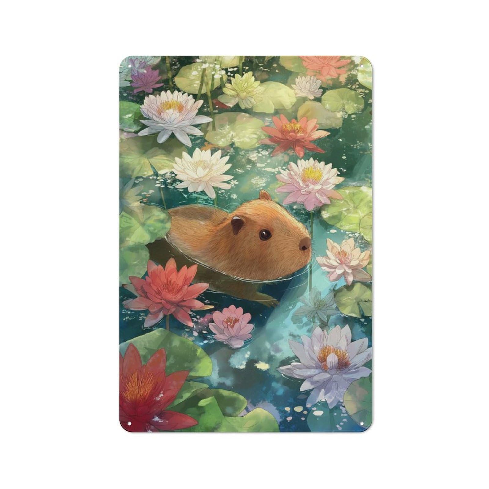 Junmoney Capybara In A Lily Pond Tin Sign 30X20cm With For Café Or Home Bar, Rustic Decor, For Café-Style Decor Fans