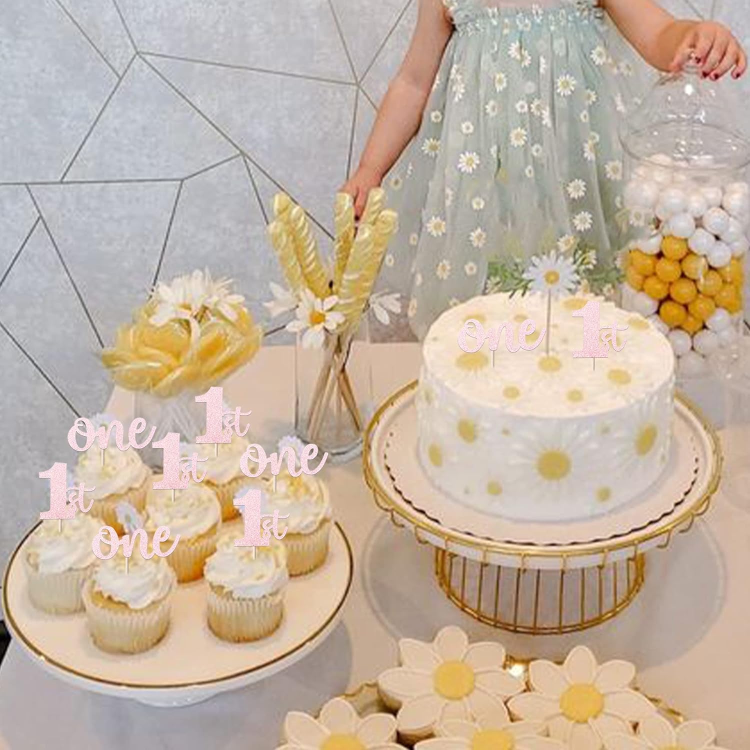 Rsstarxi 24 Pack One Cupcake Toppers Glitter 1st Birthday Cupcake Picks for Baby Shower First Birthday Party Cake Decorations Supplies Pink - Image 6