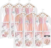 Univivi Clear PVC Dance Costume Bags 6 Pack - 40 Inch Garment Bags for Competitions with Gusset, Multiple Pockets & ID Holder